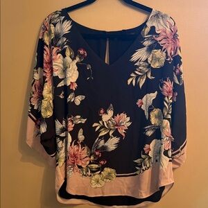 Ara Black Floral Tunic with Pink and Cream Accents